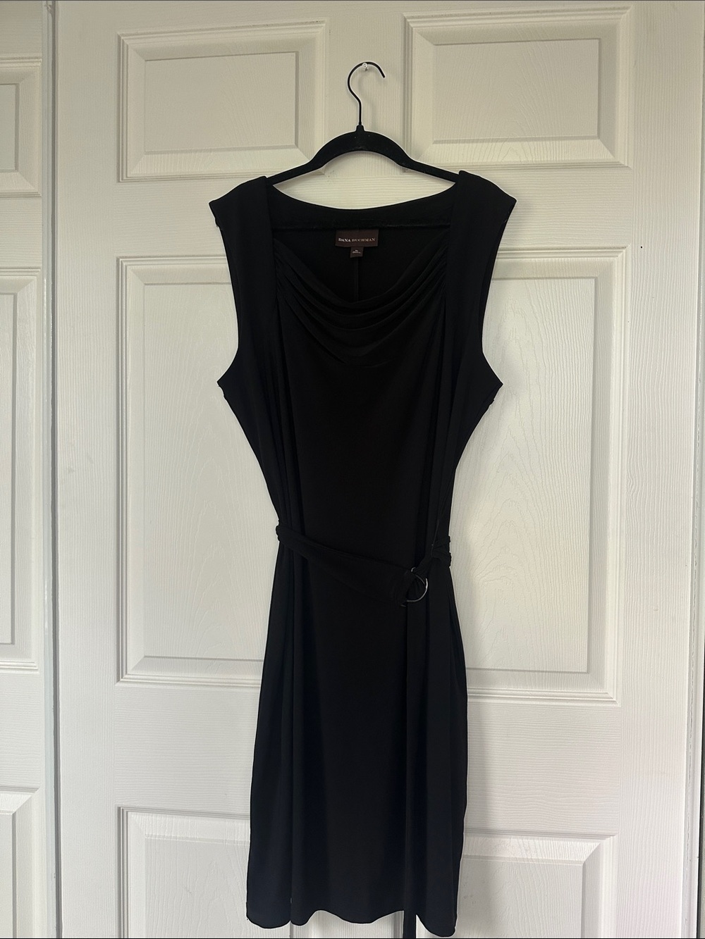 Black Sleeveless Drape Neck Sheath Dress EUC